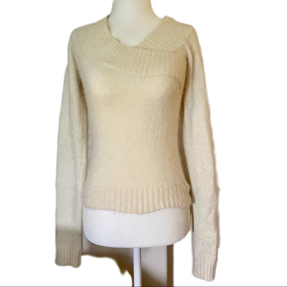 Guess Creme White Angora Wool Shawl Collar Sweater